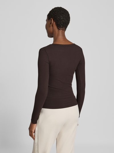 GUESS Activewear Shirt met lange mouwen in riblook met labelapplicatie model 'COLETTE' Chocoladebruin - 5