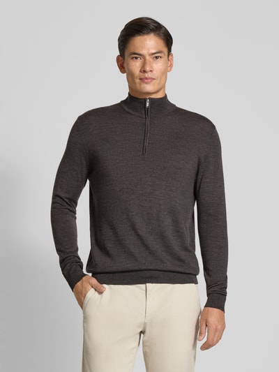 Profuomo Pullover aus Merinowolle mit Troyer-Kragen Dunkelbraun 4