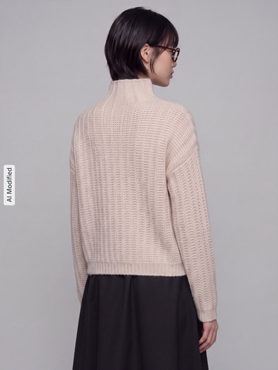 HUGO Boxy Fit Strickpullover aus Baumwoll-Mix mit Woll-Alpaka-Anteil Modell 'Safineyny' Offwhite 5