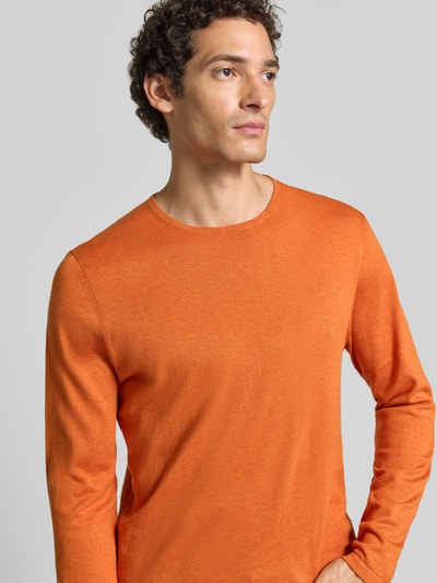 Christian Berg Men Strickpullover aus Baumwolle mit Rundhalsausschnitt Orange Melange 3