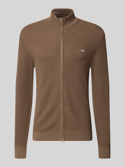 Produktfoto, brązowy kardigan rozpinany o kroju regular fit z czystej bawełny, Regular Fit Strickjacke aus reiner Baumwolle von GANT, tekstura prążkowana