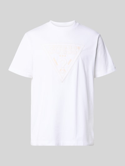 Productfoto, T-Shirt met Logo en ronde hals van Guess, wit katoen, regular fit, logo op de voorkant, ruglengte maat M: 70 cm