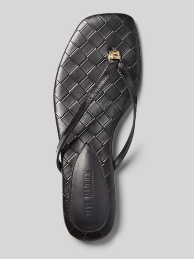 Produktfoto, Sandale aus echtem Leder Modell 'Maliyah' von Steve Madden in schwarzem Geflecht, glatte Sohle, Zehentrenner, Absatzhöhe: 1 cm, Damen Sandalen, Größe 40.
