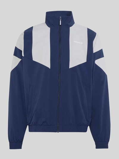 Produktfoto, Relaxed Fit Sweatjacke mit Label-Stitching von adidas Originals in Dunkelblau und Weiß, strukturierte Stoffoberfläche