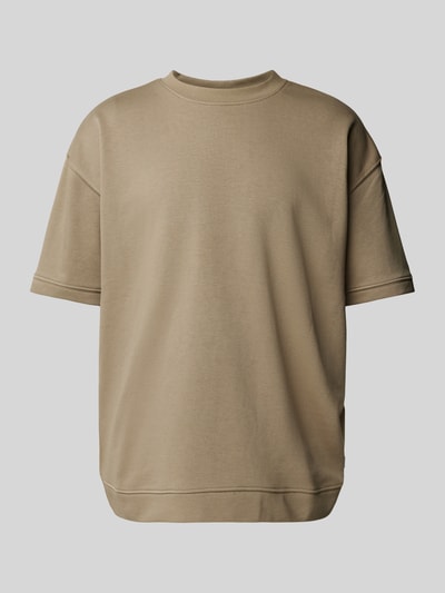 Lindbergh Oversized T-Shirt mit geripptem Rundhalsausschnitt Camel 2