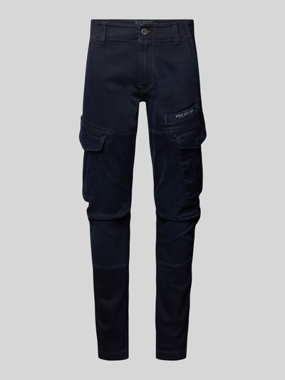 PME Legend Slim fit cargobroek met logoprint, model 'Nordop' Marineblauw - 2