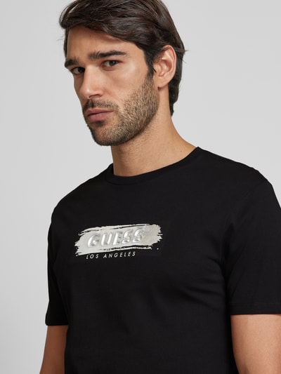 Guess T-shirt z detalami z logo Czarny 3