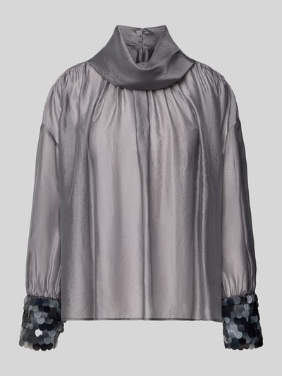 Produktfoto, Bluse uit viscose-mix met col en pailletten van Luisa Cerano, regular fit, glanzend zilvergrijs, rechte vorm, textuurmix
