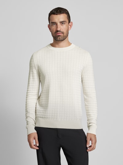 HUGO Gebreide pullover met structuurmotief, model 'Scoult' Offwhite - 4