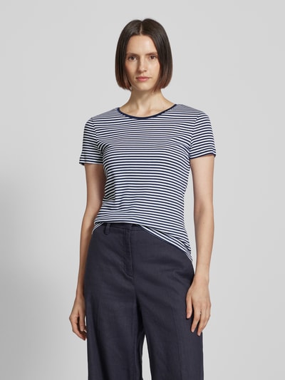 Montego T-shirt in riblook Donkerblauw - 4