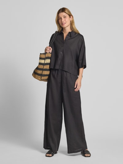 Drykorn Loose fit linnen broek met elastische band Zwart - 1