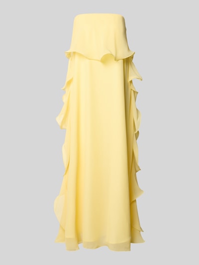 Produktfoto, Maxikleed uit chiffon model 'IRIS' van Vero Moda, uni geel, regular fit, maxilengte, strapless, volants en ruches, damesmode