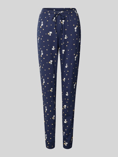 Jake*s Casual Pyjama-Hose aus reiner Baumwolle mit Peanuts® Print Dunkelblau Melange 1