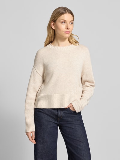 Oui Sweter wełniany z okrągłym dekoltem Beżowy melanż 4