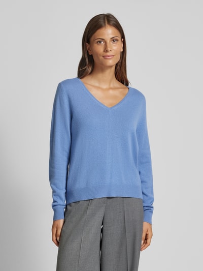 S.Marlon Kaschmirpullover mit abgerundetem V-Ausschnitt Blau 4