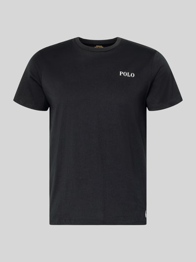 Productfoto, Regular Fit Pyjama-Oberteil uit puur katoen model 'CREW-SLEEP-TOP' van Polo Ralph Lauren Underwear, effen zwart, korte mouw, label print, logo-stitching, ronde hals, regular fit, materiaal van puur katoen.