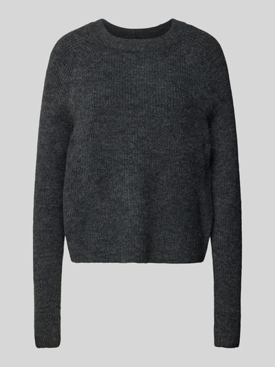 Pieces Sweter z dzianiny o kroju regular fit z prążkowanej dzianiny model ‘ELLEN’ Antracytowy melanż 1