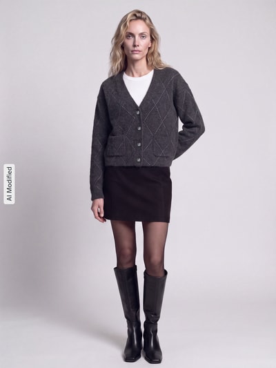 Jake*s Collection cardigan met wol Donkergrijs - 1