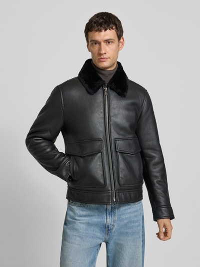 JOOP! COLLECTION Regular fit leren jack van lamswol, model 'Boron' Zwart - 4