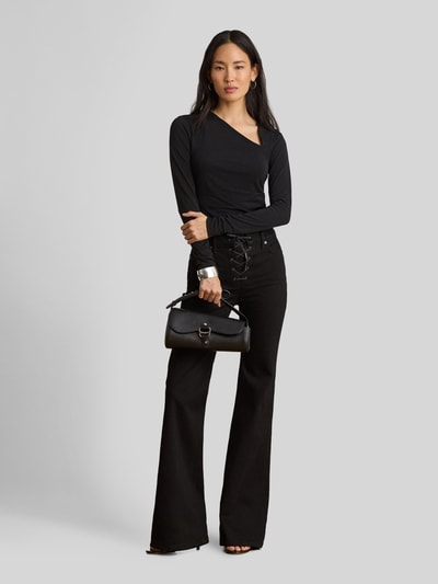 Lauren Ralph Lauren bluzka z długim rękawem o kroju slim fit z asymetrycznym dekoltem BLACK 1