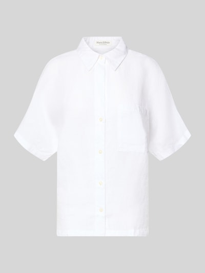 Produktfoto, Relaxed Fit Bluse aus reinem Leinen von Marc O'Polo in Weiß, kurzarm, Hemdblusenkragen, einreihige Knopfleiste, glatte Leinenstruktur