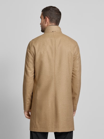 BOSS Lange wollen jas met opstaande kraag, model 'Hyde' Camel - 5