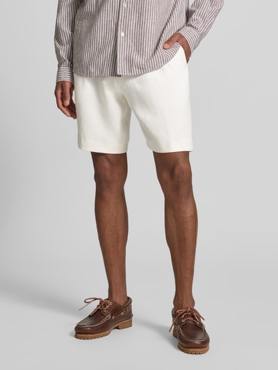 BOSS Tapered Fit Shorts aus reinem Leinen Modell 'PERIN' Weiss 4