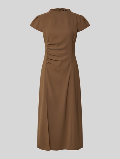 Produktfoto, Midikleid mit Stehkragen und Raffungen von ARMANI EXCHANGE, braun, taillierter Schnitt, Gehschlitz, glatte Textur