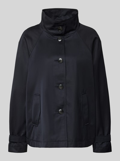 Produktfoto, Jacke mit Stehkragen und Ärmelriegeln von Fuchs Schmitt aus dunkelblauem Baumwoll-Mix, Regular Fit, glatter Stoff, Knopfleiste, seitliche Eingrifftaschen