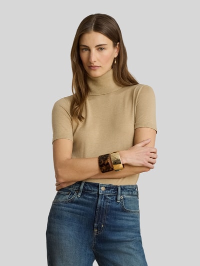 Lauren Ralph Lauren t-shirt o kroju slim fit z dodatkiem jedwabiu model 'RESEDA' Camel 4