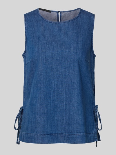 Oui Blusentop mit Rundhalsausschnitt und seitlicher Schnürung Jeansblau 2