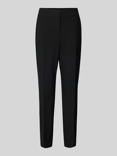 Produktfoto, schwarze Regular Fit Schmale Hose mit Bügelfalten von s.Oliver BLACK LABEL mit elastischem Bund und Eingrifftaschen, unifarbene Optik