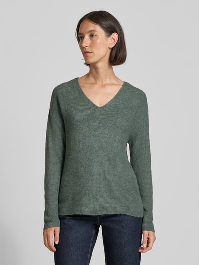Vero Moda Regular Fit Strickpullover mit V-Ausschnitt Modell 'CREWLEFILE' Schilf 4