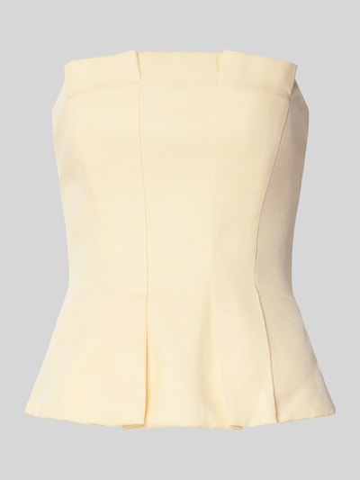 Produktfoto, Slim Fit Top mit gelegten Falten von Jake*s Cocktail in hellem Beige mit Nahtreißverschluss, schulterfrei, glatte Oberfläche.