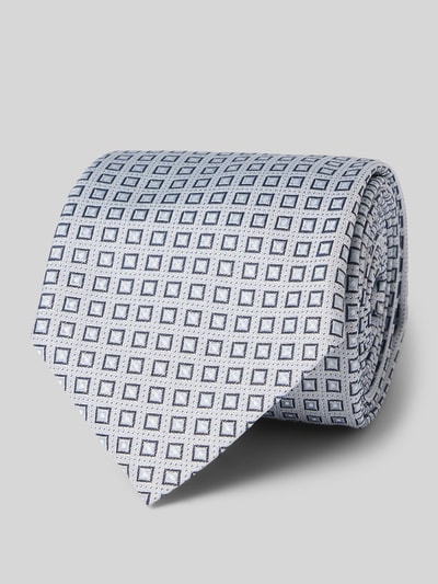 Productfoto, Krawatte aus Seide-Mix mit all-over motief van BOSS, wit met blauwe vierkanten, fijne textuur, Heren stropdas