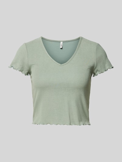 Only Cropped T-Shirt mit Muschelsaum Modell 'KIKA' Schilf 2