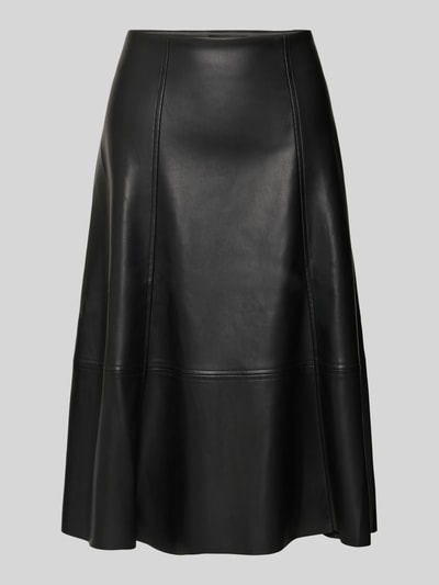 Produktfoto, schwarzer Damen Midirock in Leder-Optik Modell 'BECKIE' von Soyaconcept, A-Linie, Teilungsnähte, glatte Textur