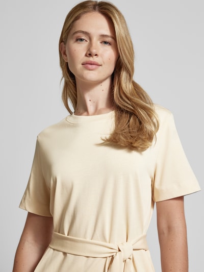 Selected Femme Knielange T-shirtjurk met strikceintuur, model 'ESSENTIAL' Ecru - 3