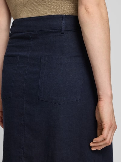 FREE/QUENT Knielanger Rock aus Leinen-Viskose-Mix Modell 'Lava' Dunkelblau 3