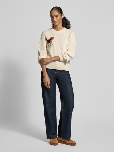 Jake*s Casual Oversized Strickpullover mit Motiv-Print Ecru 1