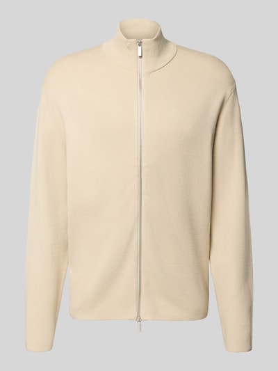 Produktfoto, Relaxed Fit Strickjacke aus Viskose-Mix Modell 'TELLER' von SELECTED HOMME in Creme, Feinstrick, Reißverschluss, Stehkragen, unifarben