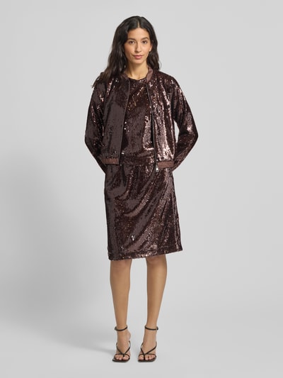 More & More Blouson met pailletten en ritssluiting Donkerbruin - 1