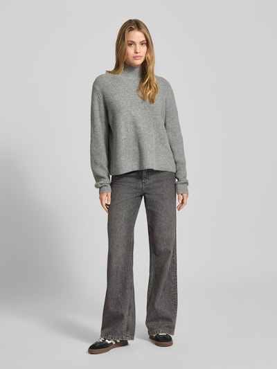 ICHI Strickpullover mit Stehkragen und überschnittenen Schultern Mittelgrau 1