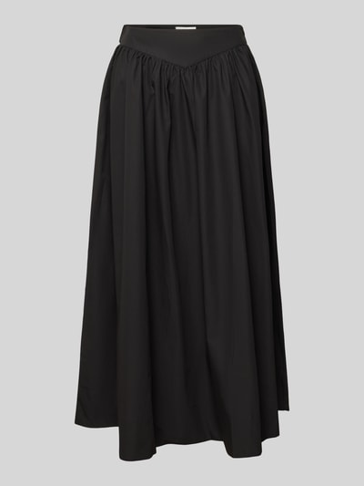 Produktfoto, schwarzer Midirock mit A-Linie aus reiner Baumwolle, seitlicher Reißverschluss, Modell 'SALLY' von Topshop, Bundweite 35 cm bei Größe 36.