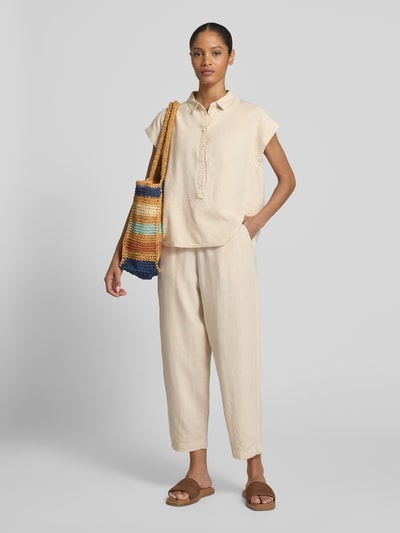 ICHI Regular fit blouse van een mix van linnen en viscose met knoopsluiting Beige - 1