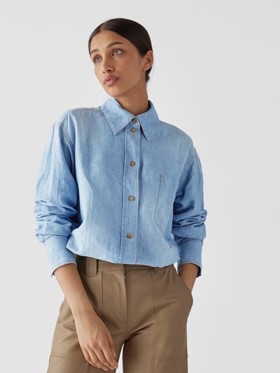 Victoria Beckham Jeansbluse mit Label-Stitching Blau meliert 3