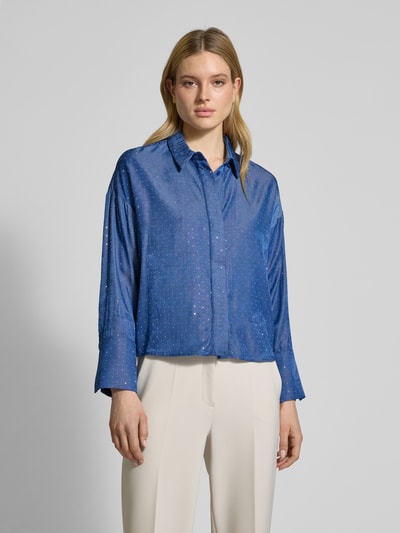 ICHI Relaxed fit blouse met extra brede schouders, model 'PIPER' Rookblauw - 4