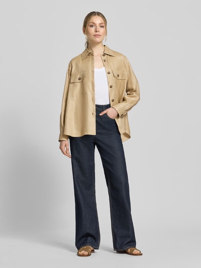 Weekend Max Mara Rozkloszowana koszulowa kurtka z czystego lnu model 'POMPOSA' Piaskowy 1