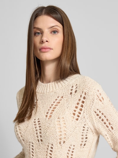 JOOP! Strickpullover mit Lochmuster Modell 'Kalma' Beige 3
