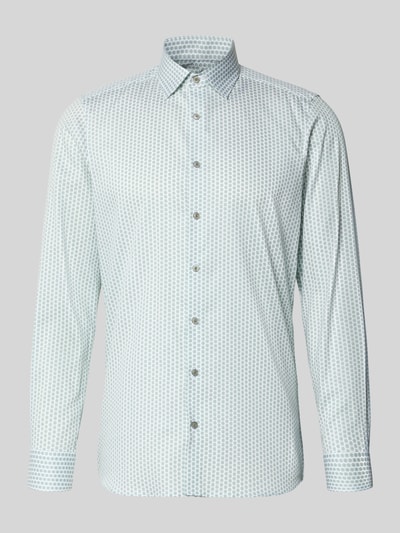 Produktfoto, Slim Fit Business-Hemd aus Baumwolle mit Kentkragen von OLYMP Level Five, geometrisches Muster, Knopfleiste, grau-blau